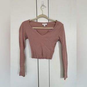 Topshop long sleeved ribbed pink crop top size 2
